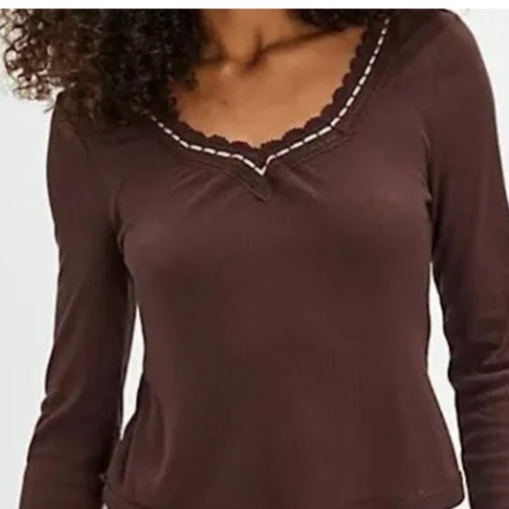 Free People Intimately NWT Only You Boho Ribbed Scalloped VNeck Long Sleeve Top